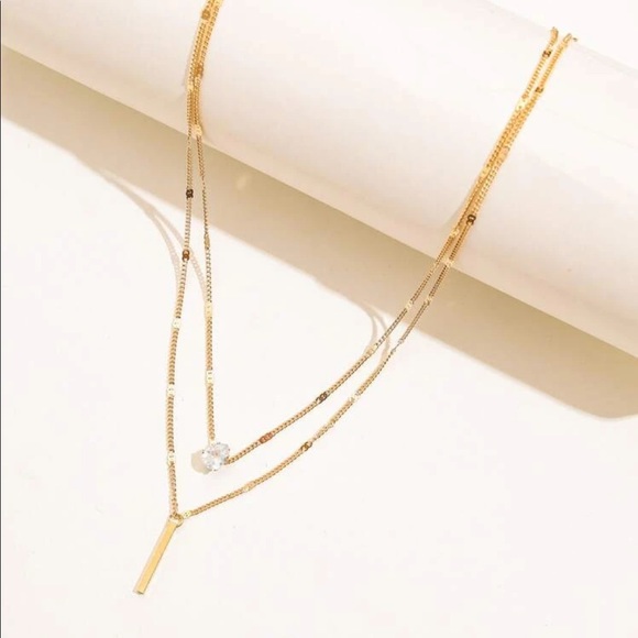 🆕 Rhinestone & Bar Layered Pendant Necklace - Picture 2 of 4